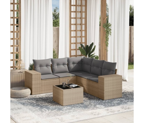 Juego de sofás jardín con cojines 6 pzas ratán sintético beige