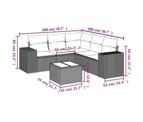 Set de muebles de jardín 6 pzas y cojines ratán sintético gris