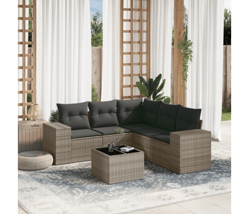 Set de muebles de jardín 6 pzas y cojines ratán sintético gris
