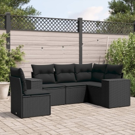 Set de muebles de jardín 5 pzas y cojines ratán sintético negro