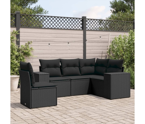 Set de muebles de jardín 5 pzas y cojines ratán sintético negro