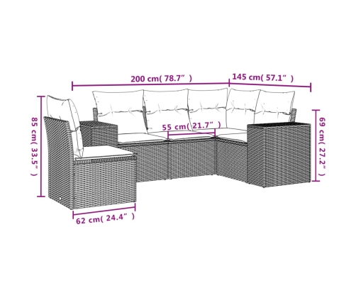 Set de muebles de jardín 5 pzas y cojines ratán sintético negro