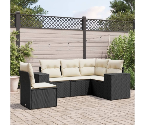 Set de muebles de jardín 5 pzas y cojines ratán sintético negro
