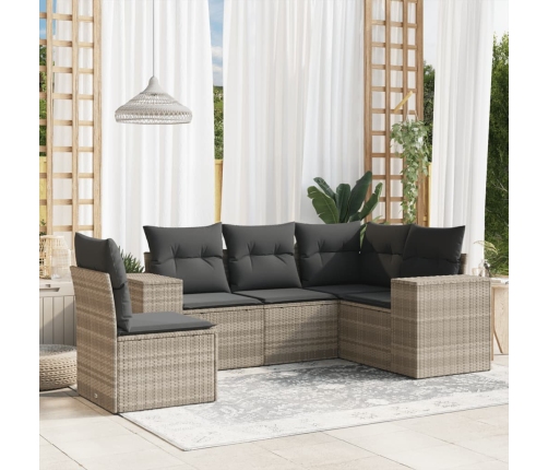 Set de sofás jardín y cojines 5 pzas ratán sintético gris claro