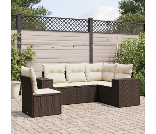 Set comedor de jardín 5 piezas y cojines ratán sintético marrón