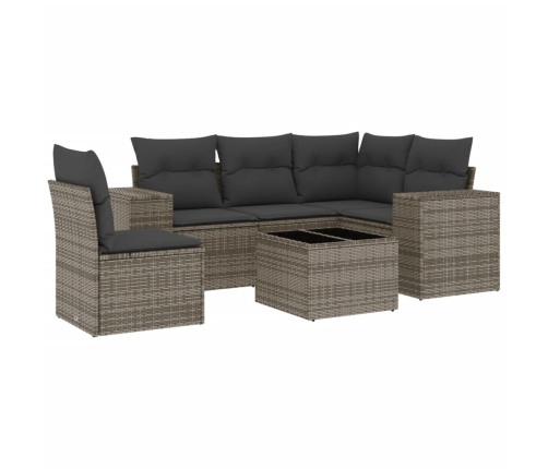 Set de muebles de jardín 6 pzas y cojines ratán sintético gris