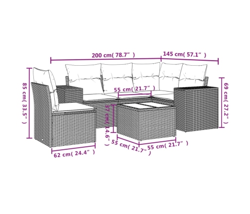 Set de muebles de jardín 6 pzas y cojines ratán sintético gris
