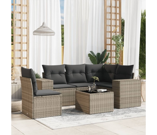 Set de muebles de jardín 6 pzas y cojines ratán sintético gris