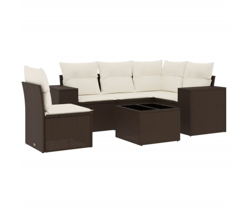 Set sofás de jardín 6 piezas y cojines ratán sintético marrón