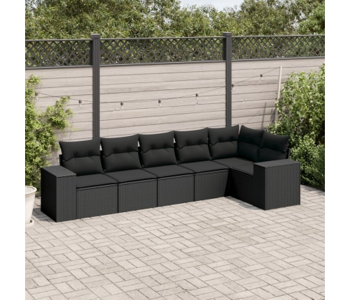 Set de sofás de jardín 6 piezas y cojines ratán sintético negro