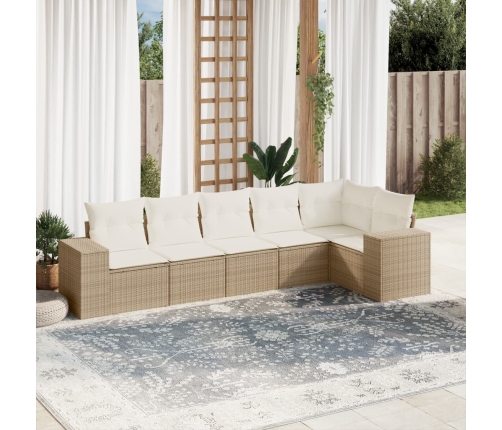 Juego de sofás jardín con cojines 6 pzas ratán sintético beige