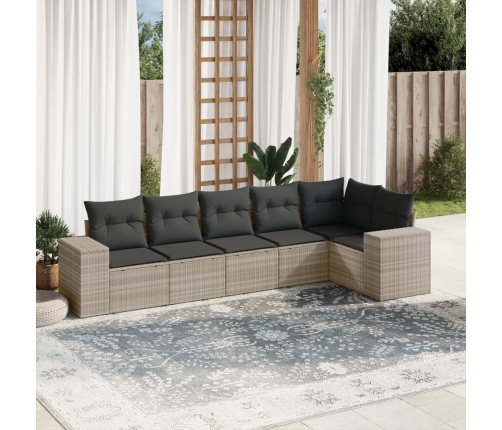 Set de sofás de jardín 6 pzas y cojines ratán sintético gris