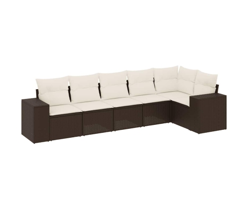 Set sofás de jardín 6 piezas y cojines ratán sintético marrón