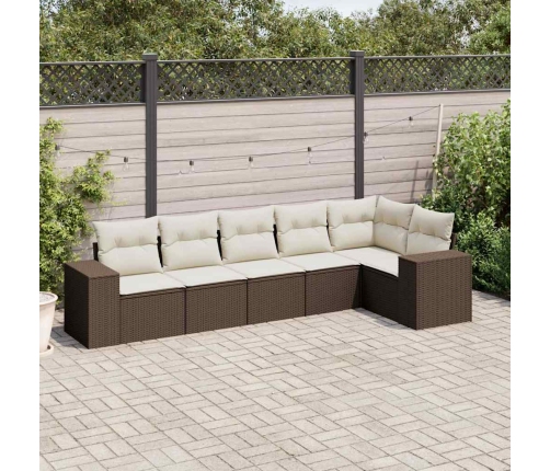 Set sofás de jardín 6 piezas y cojines ratán sintético marrón