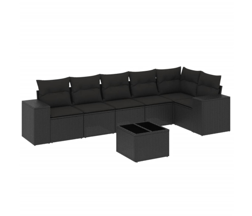 Set de comedor de jardín 7 pzas y cojines ratán sintético negro