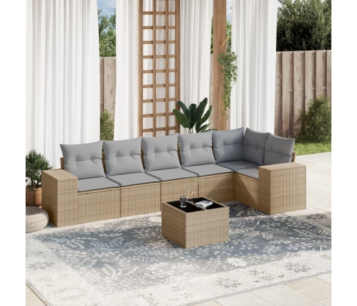 Set sofás de jardín 7 piezas y cojines ratán sintético beige