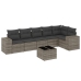 Set de sofás de jardín 7 piezas con cojines ratán PE gris