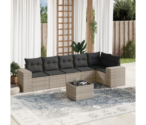 Set de sofás de jardín 7 pzas con cojines ratán PE gris claro