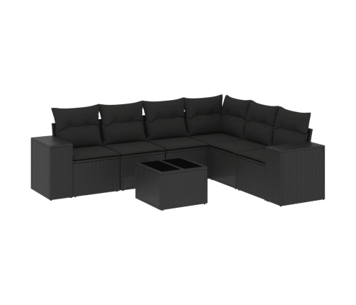 Set de comedor de jardín 7 pzas y cojines ratán sintético negro