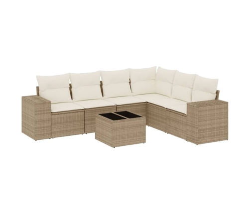 Set sofás de jardín 7 piezas y cojines ratán sintético beige