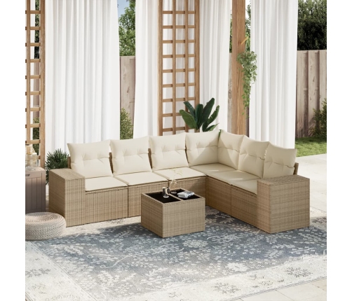 Set sofás de jardín 7 piezas y cojines ratán sintético beige