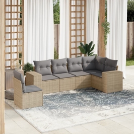 Juego de sofás jardín con cojines 6 pzas ratán sintético beige