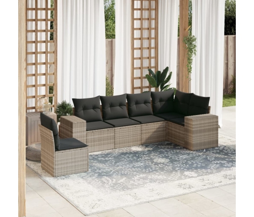 Set de sofás de jardín 6 pzas y cojines ratán sintético gris