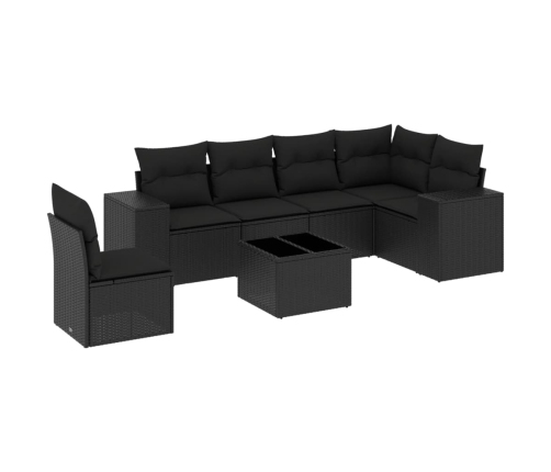Set de comedor de jardín 7 pzas y cojines ratán sintético negro
