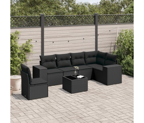 Set de comedor de jardín 7 pzas y cojines ratán sintético negro
