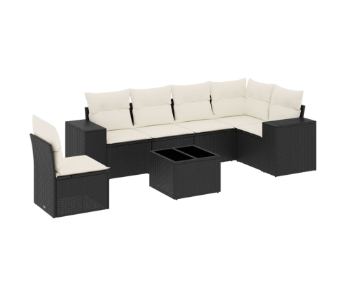 Set de comedor de jardín 7 pzas y cojines ratán sintético negro
