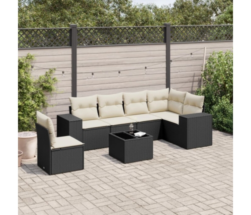 Set de comedor de jardín 7 pzas y cojines ratán sintético negro