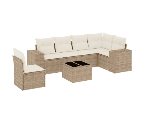 Set sofás de jardín 7 piezas y cojines ratán sintético beige