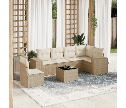 Set sofás de jardín 7 piezas y cojines ratán sintético beige