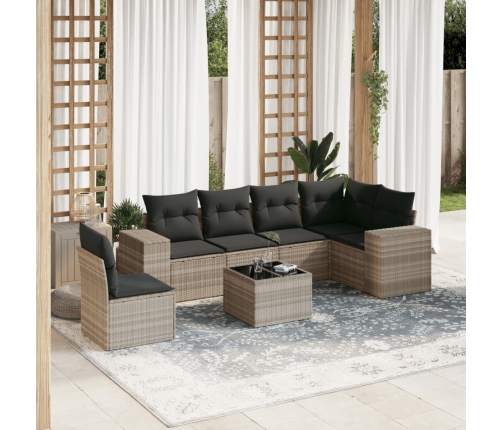 Set de sofás de jardín 7 pzas con cojines ratán PE gris claro