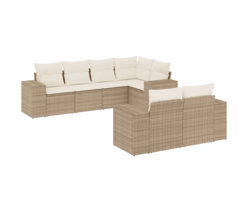 Set sofás de jardín 7 piezas y cojines ratán sintético beige