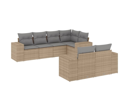 Set sofás de jardín 7 piezas y cojines ratán sintético beige