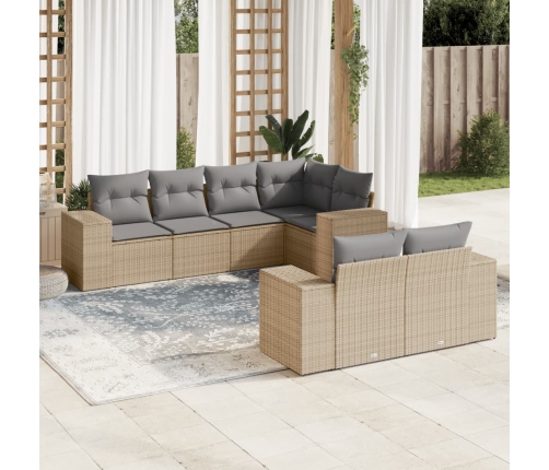 Set sofás de jardín 7 piezas y cojines ratán sintético beige