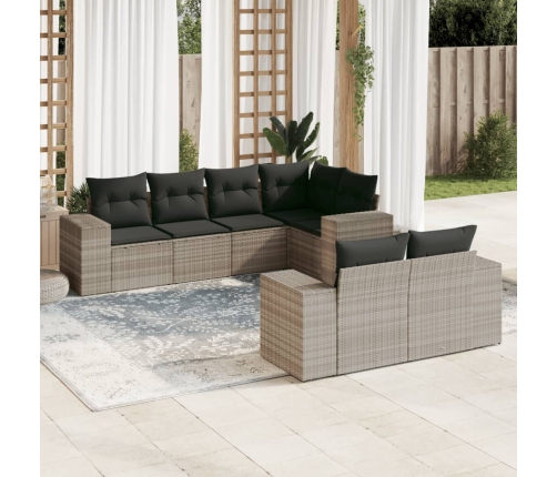 Set de sofás de jardín 7 pzas con cojines ratán PE gris claro