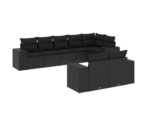 Set de sofás de jardín 8 piezas y cojines ratán sintético negro