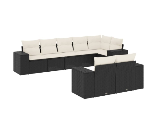 Set de sofás de jardín 8 piezas y cojines ratán sintético negro