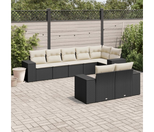 Set de sofás de jardín 8 piezas y cojines ratán sintético negro