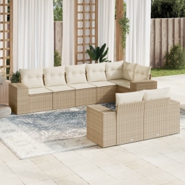 Juego de sofás de jardín con cojines beige 8 pzas ratán PE