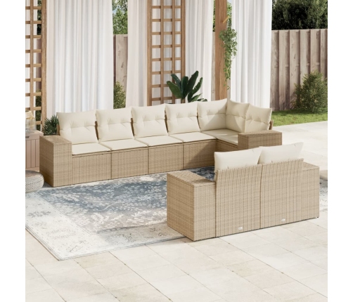 Juego de sofás de jardín con cojines beige 8 pzas ratán PE