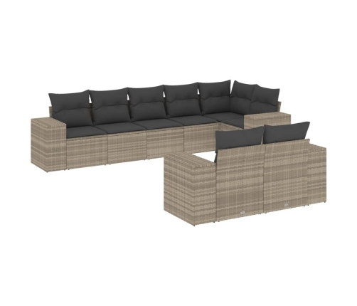 Set de sofás de jardín 8 pzas y cojines ratán sintético gris
