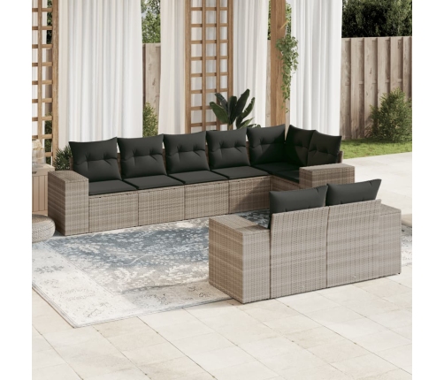 Set de sofás de jardín 8 pzas y cojines ratán sintético gris