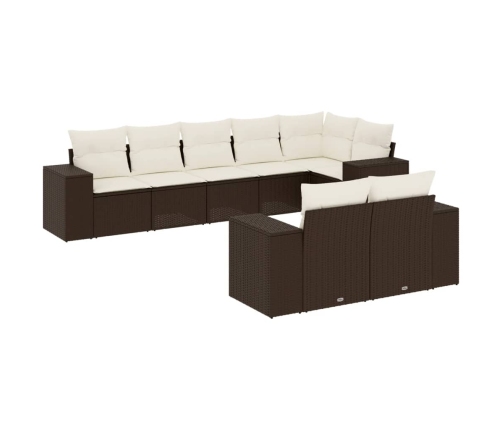 Set sofás de jardín 8 piezas y cojines ratán sintético marrón