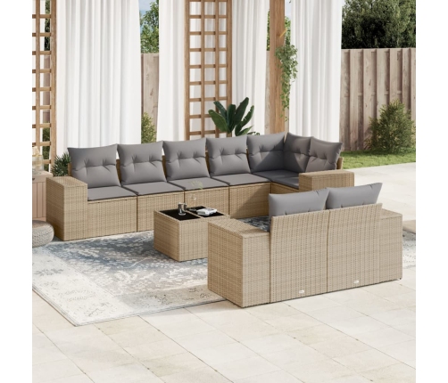 Set de sofás de jardín 9 pzas con cojines ratán sintético beige