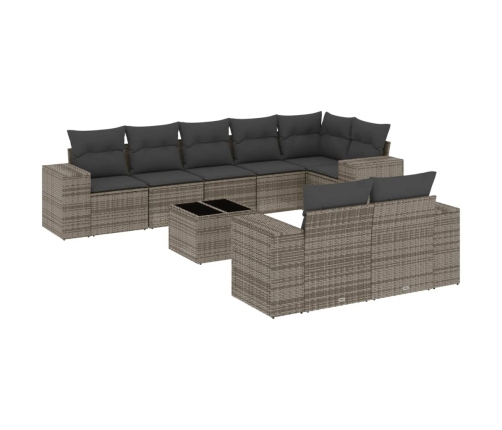 Set de muebles de jardín 9 pzas y cojines ratán sintético gris