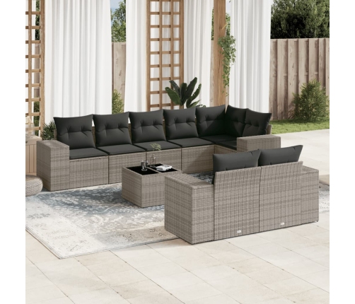 Set de muebles de jardín 9 pzas y cojines ratán sintético gris