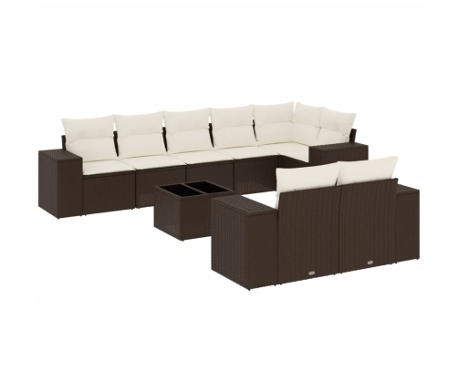 Set de sofás de jardín 9 pzas y cojines ratán sintético marrón